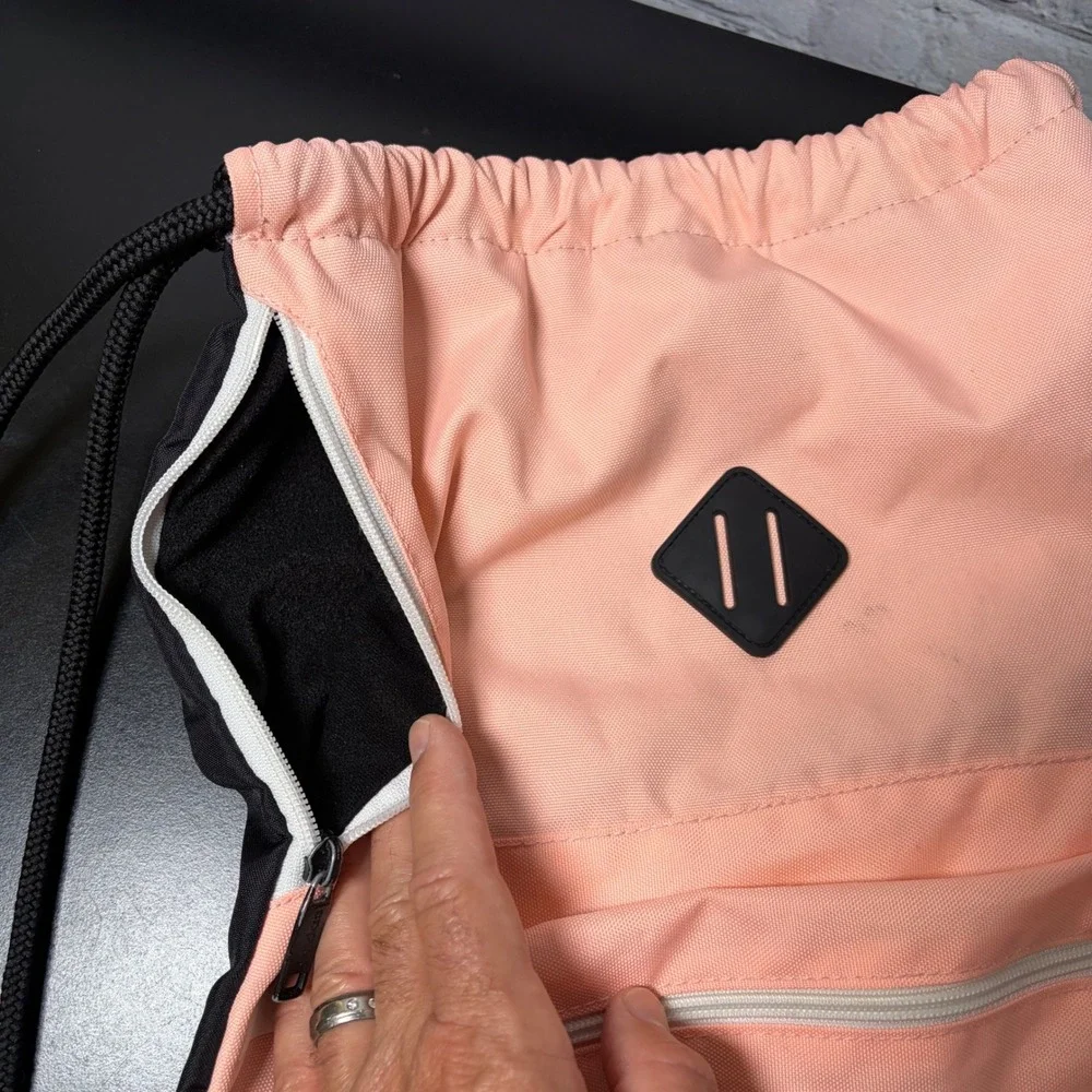 Adidas Drawstring Sackpack Peach Pink Black 3-Stripe Gym Bag 976595-D